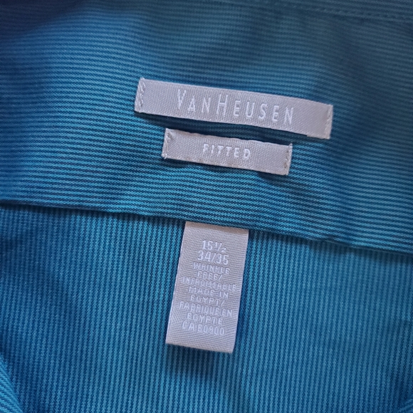Van Heusen Fitted Button Down Teal Shirt Sz Med - Picture 2 of 7